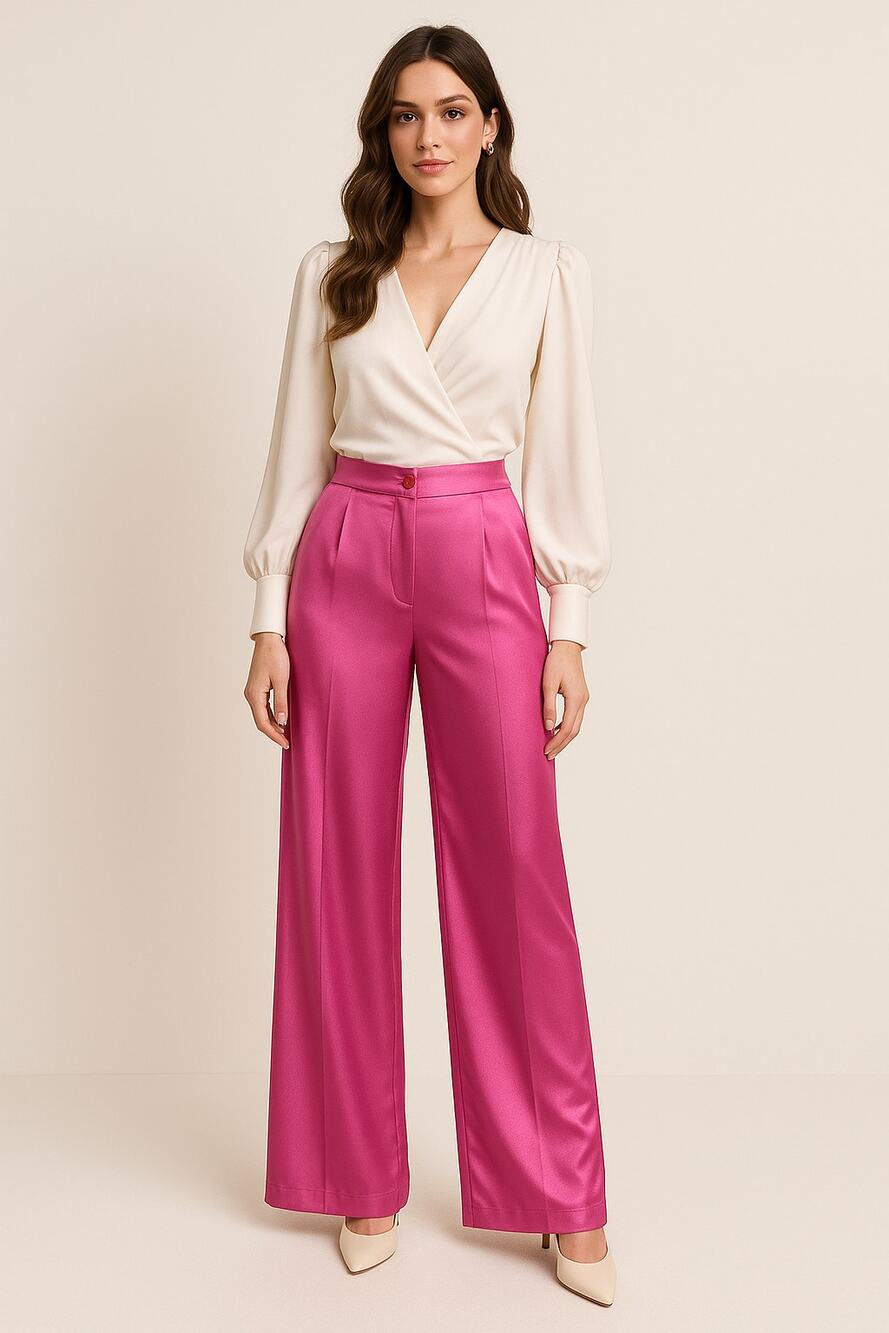 Sincerely Jules Womens Satin Wide Leg Pants Size L Bright Pink Pleated Chic Posh